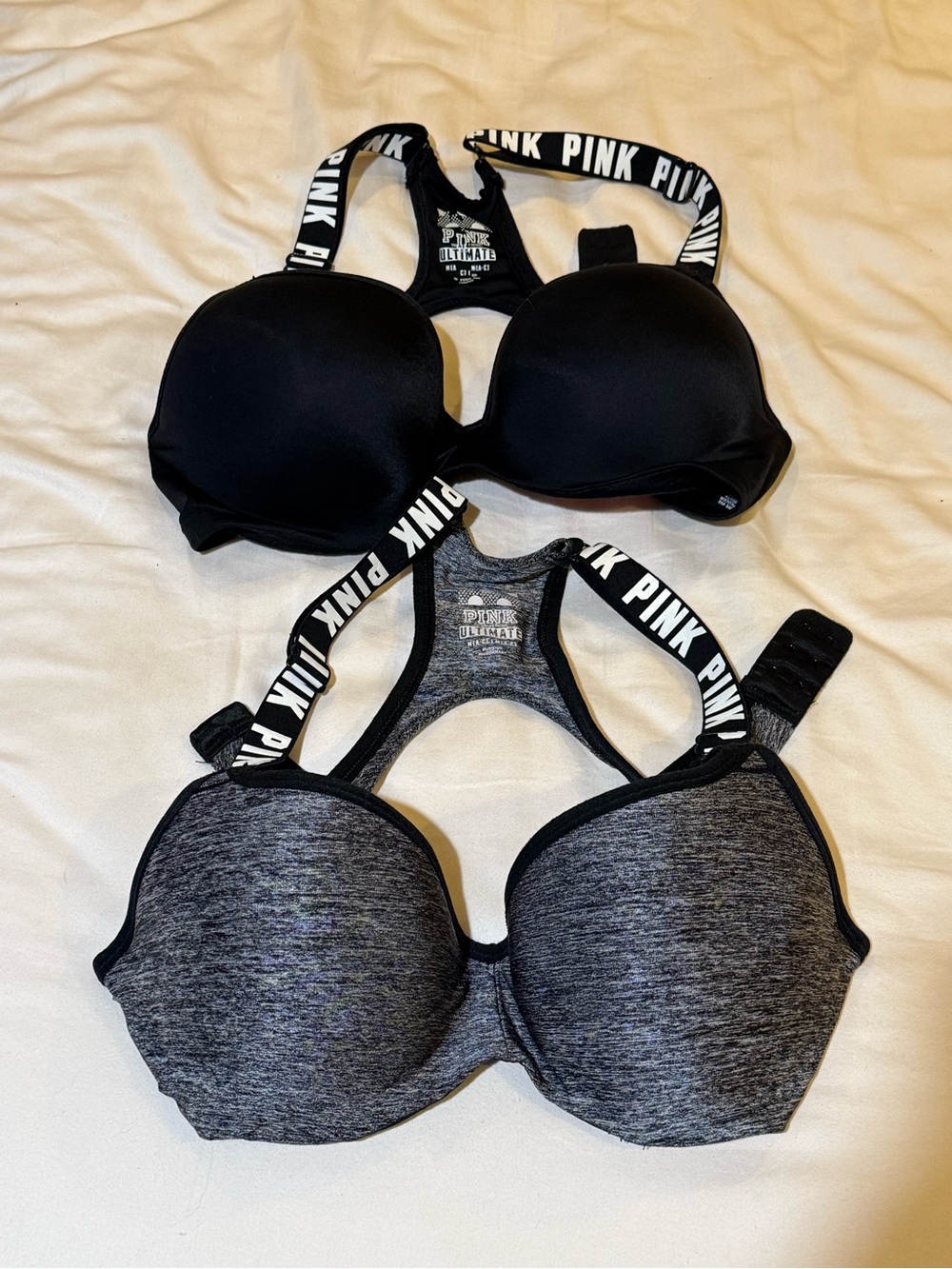 PINK Victoria's Secret Racerback Sports Bras - Black & Heather Gray